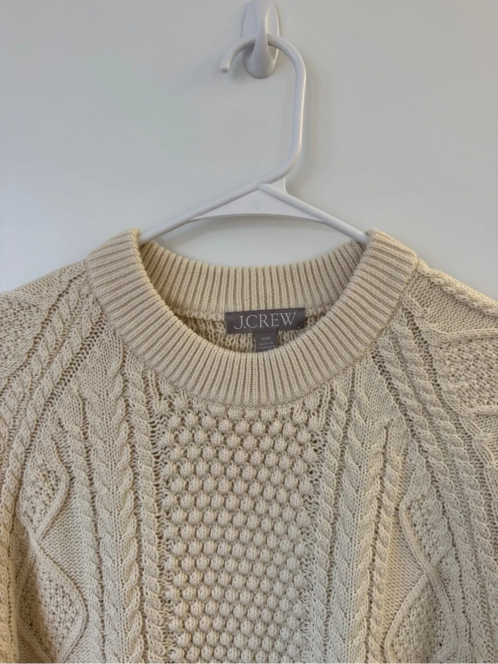 J. Crew Cream Cable Knit Crewneck Sweater